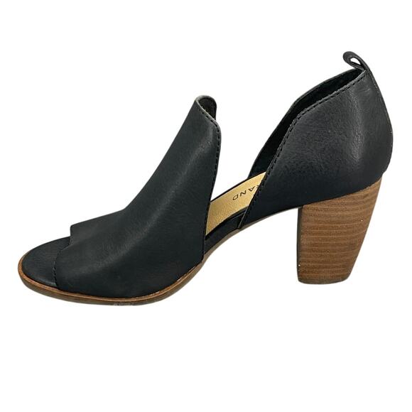 Lucky Brand Black Leather Peep Toe 3" Block Heel Slip On Mule Bootie Women 6.5 - Picture 3 of 11